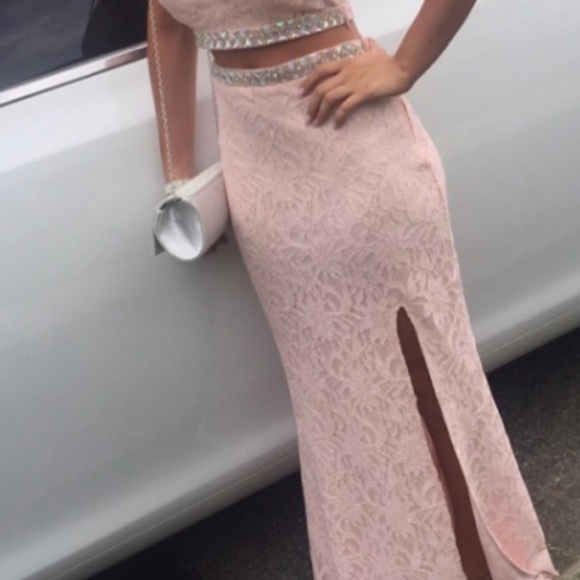 City Triangles Elegant Pink Lace Sequin Two-Piece Dress - Picture 3 of 5